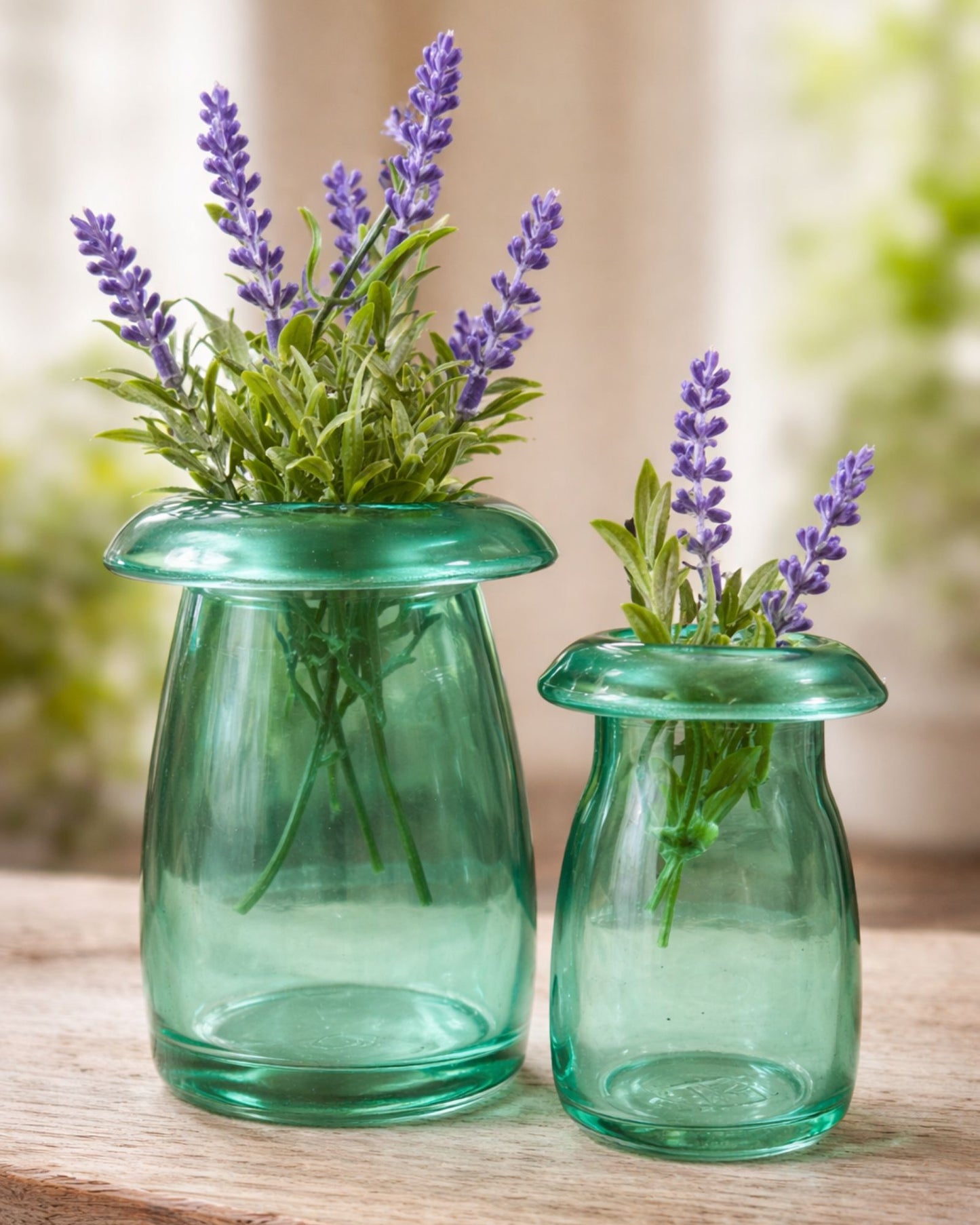 Green Glass Mushroom Bud Vases (Set of 2)