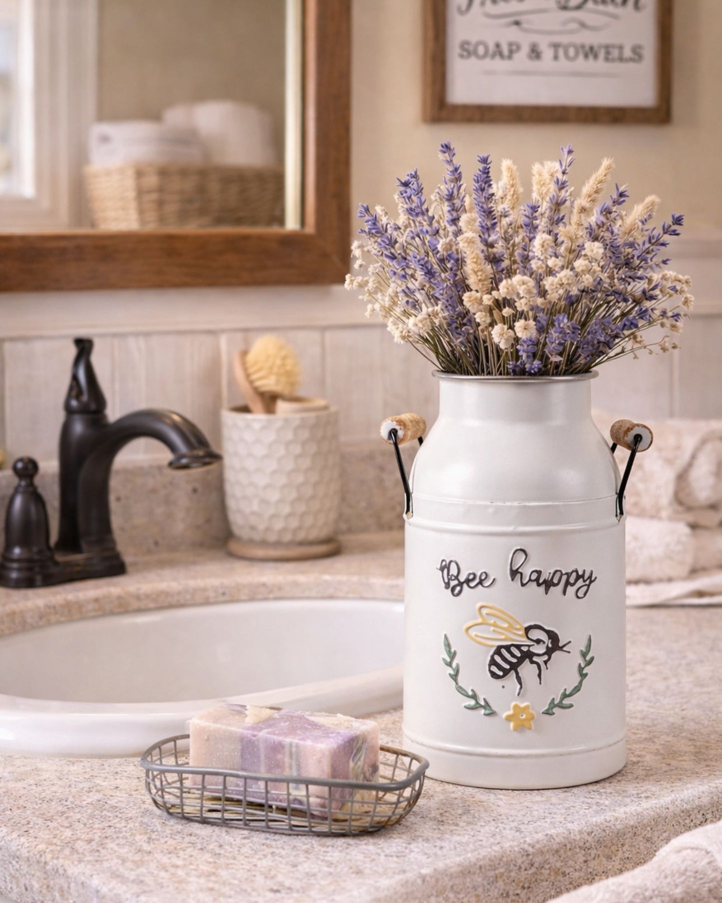 Bee Happy Metal Milk Jug