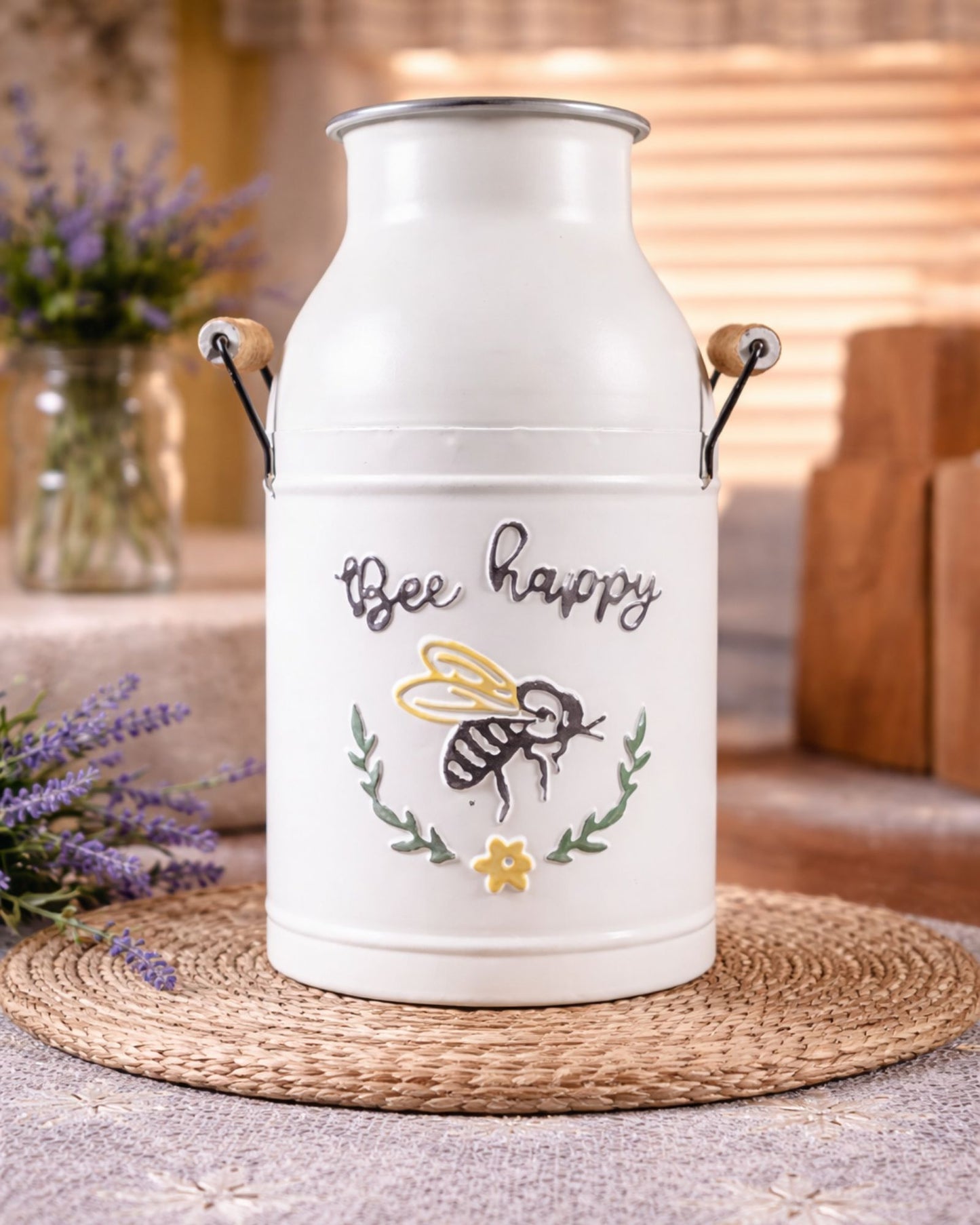 Bee Happy Metal Milk Jug